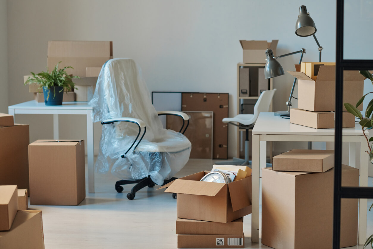 photo of an office being packed